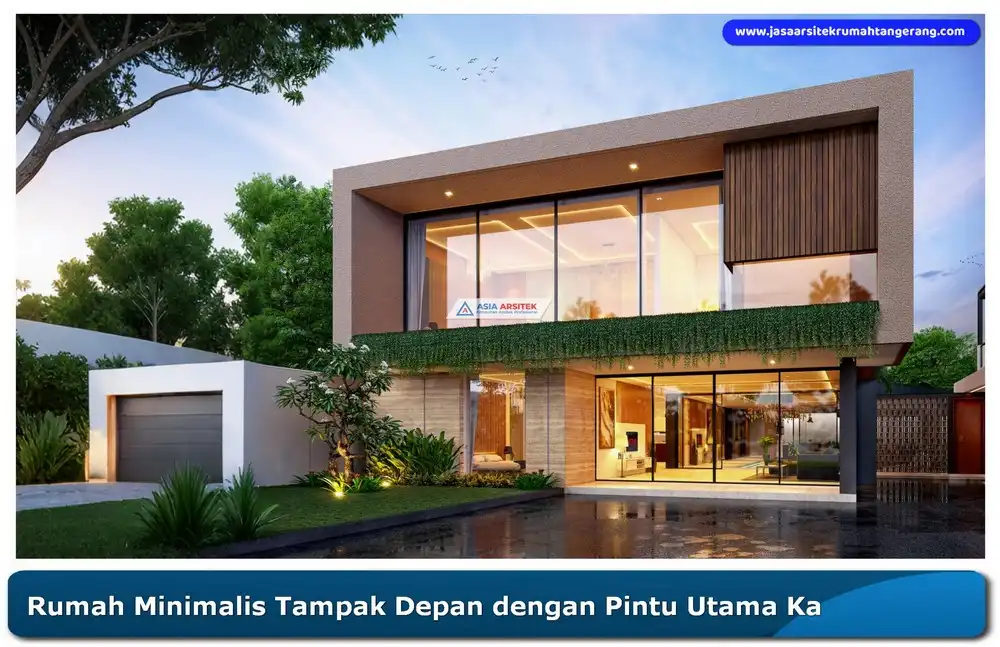 Gambar tampak depan rumah minimalis 2025 dengan pintu kaca dan lampu sorot