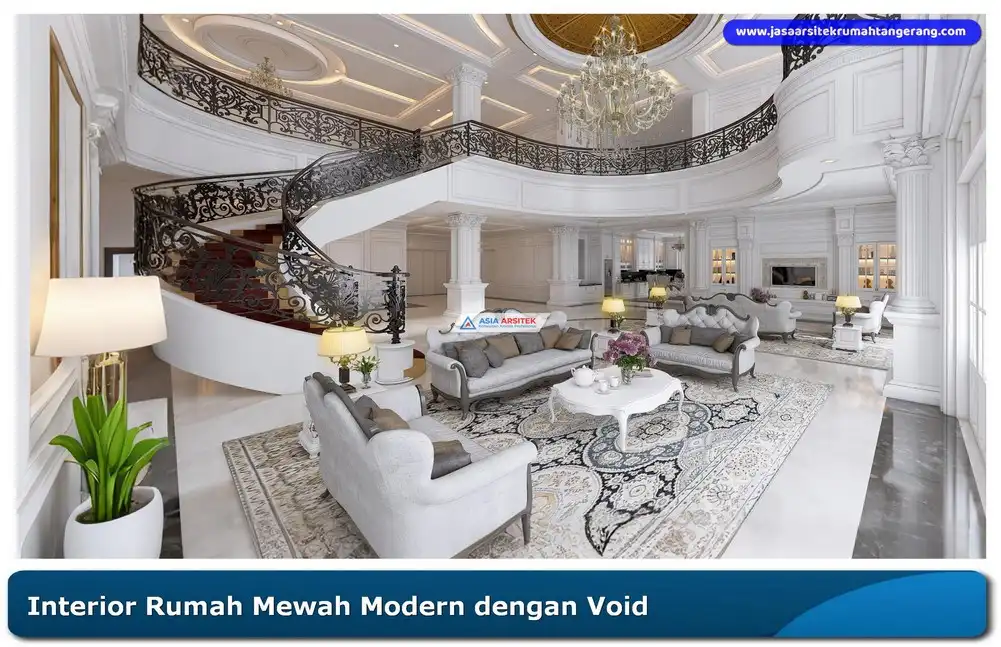 Interior rumah mewah modern dengan void dan skylight