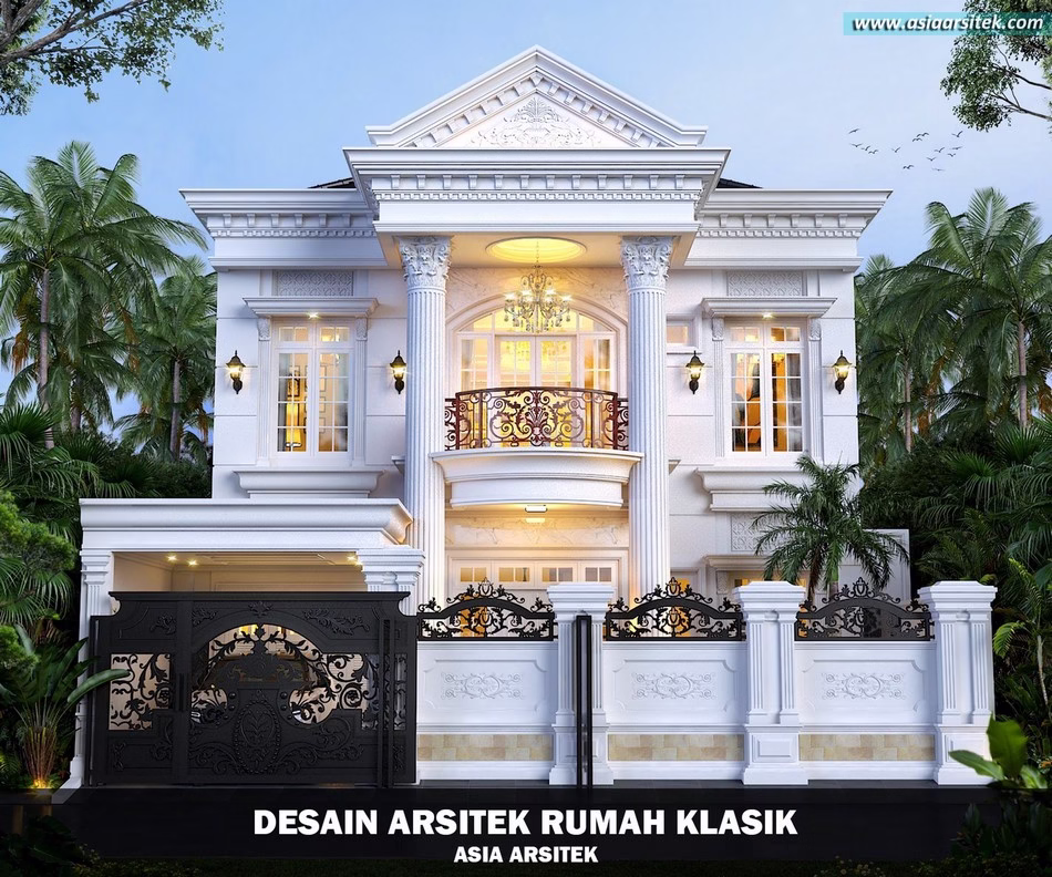 Desain rumah klasik 2 lantai di lahan terbatas dengan tampilan megah dan interior elegan