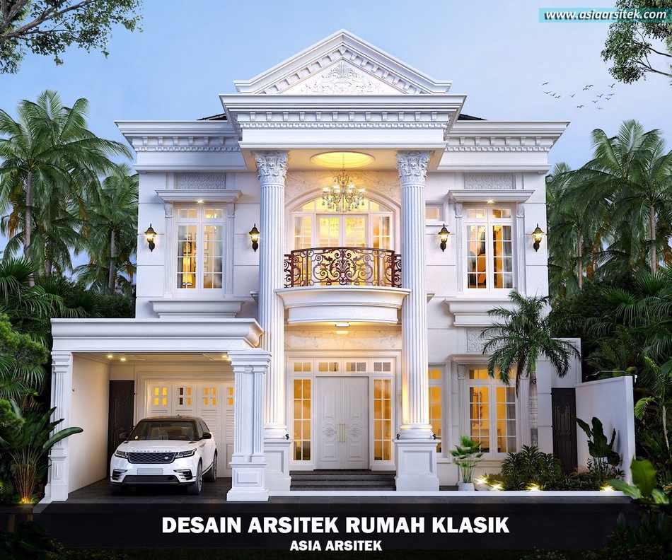 Desain rumah klasik 2 lantai di lahan terbatas dengan tampilan megah dan interior elegan