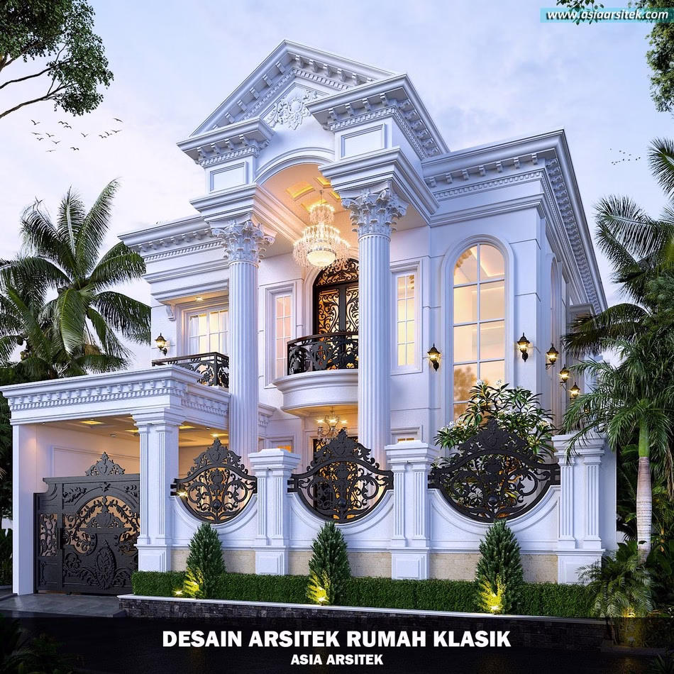 Desain Rumah Klasik 2 Lantai Luas 386 m² 