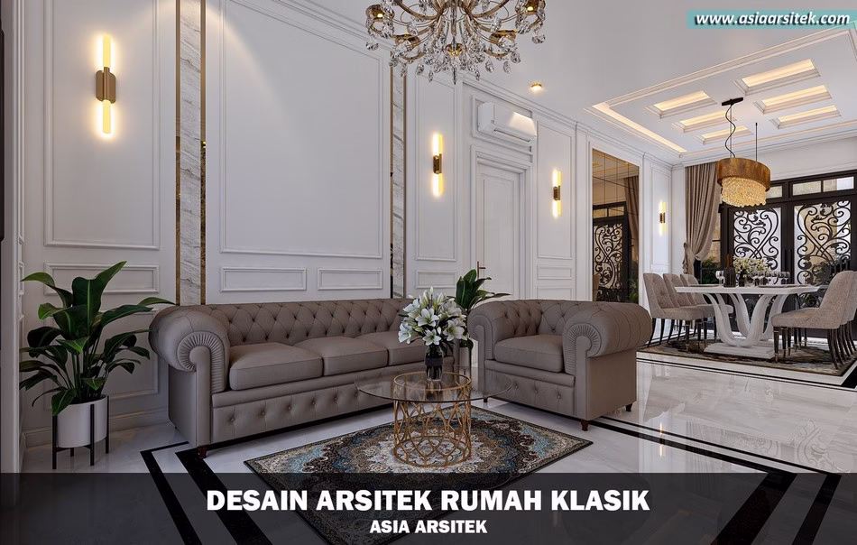 Desain Rumah Klasik 2 Lantai Luas 440 m²