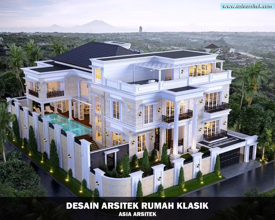 Desain Rumah Klasik 3 Lantai + Basement di Solo 1997 m²