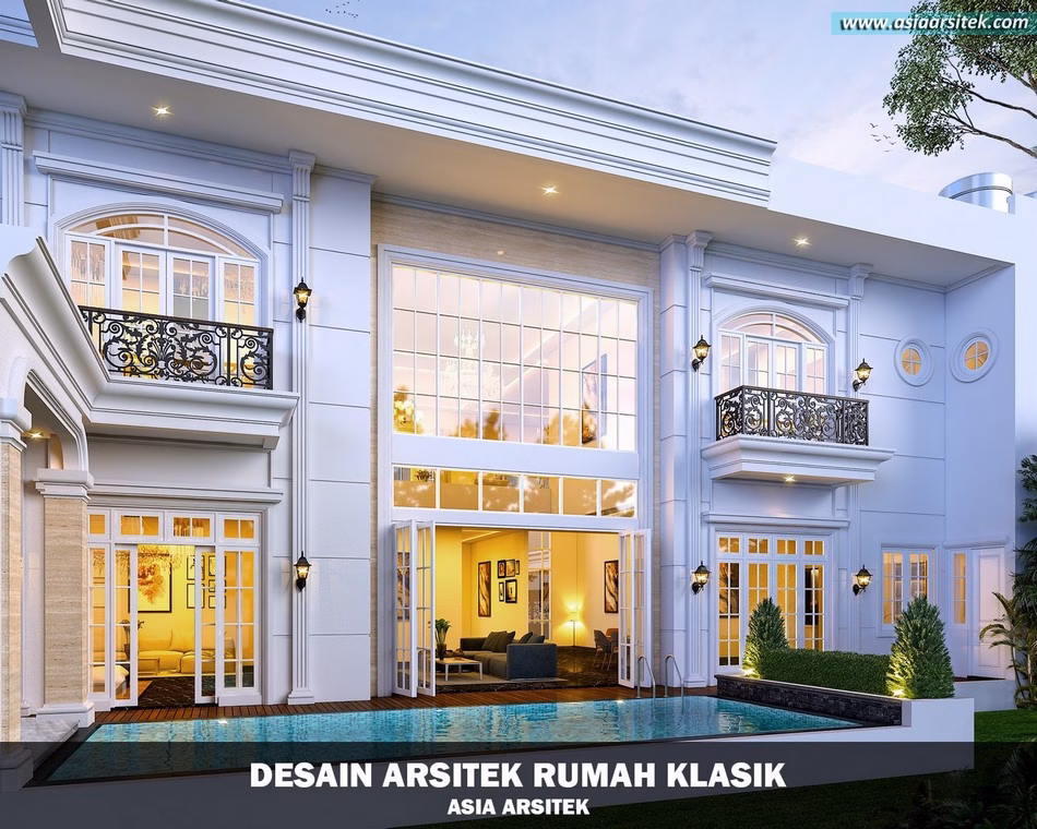 Desain Rumah Klasik Mewah 2 Lantai Luas 756 m²