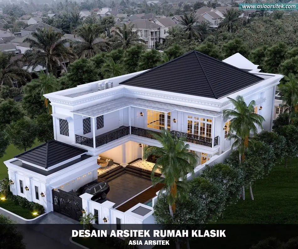Desain rumah klasik mewah 2 lantai di Kutai Kartanegara