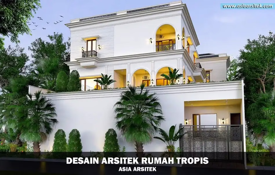 Desain rumah tropis modern 3 lantai basement