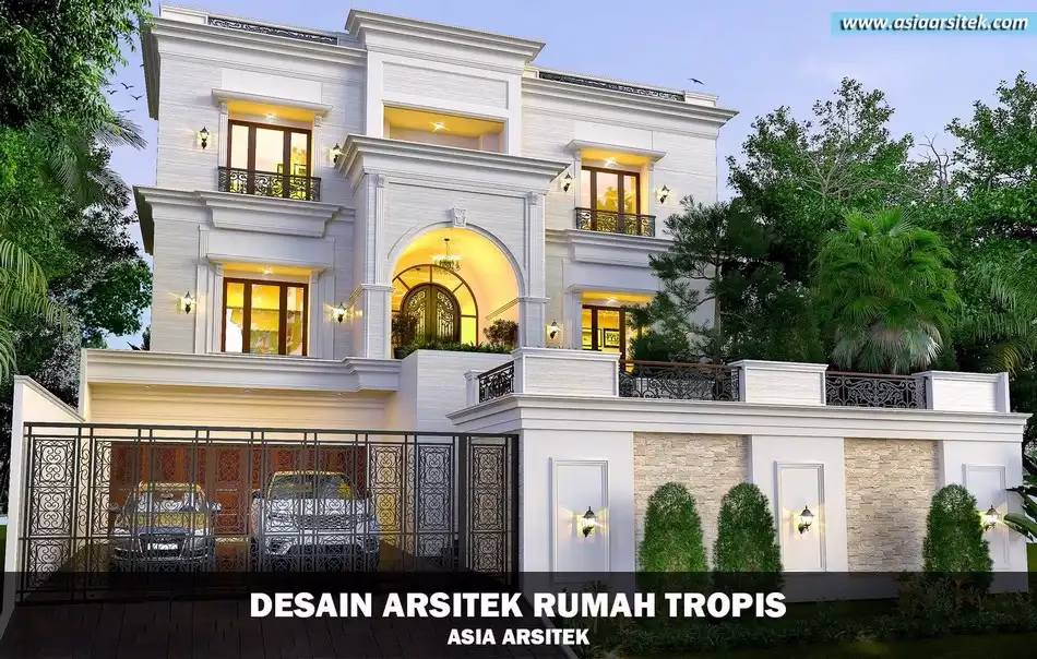 Desain rumah tropis modern 3 lantai basement