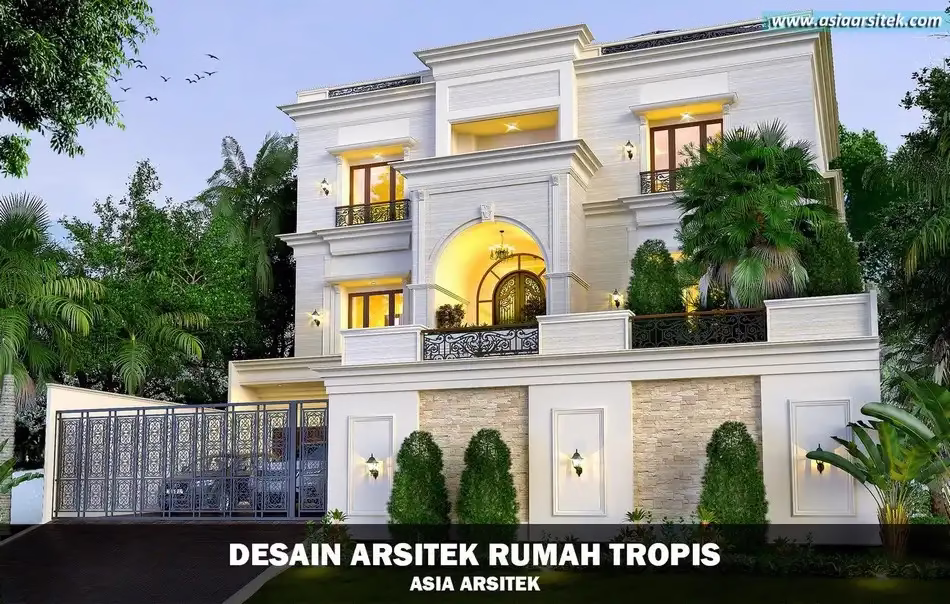 Desain rumah tropis modern 3 lantai basement