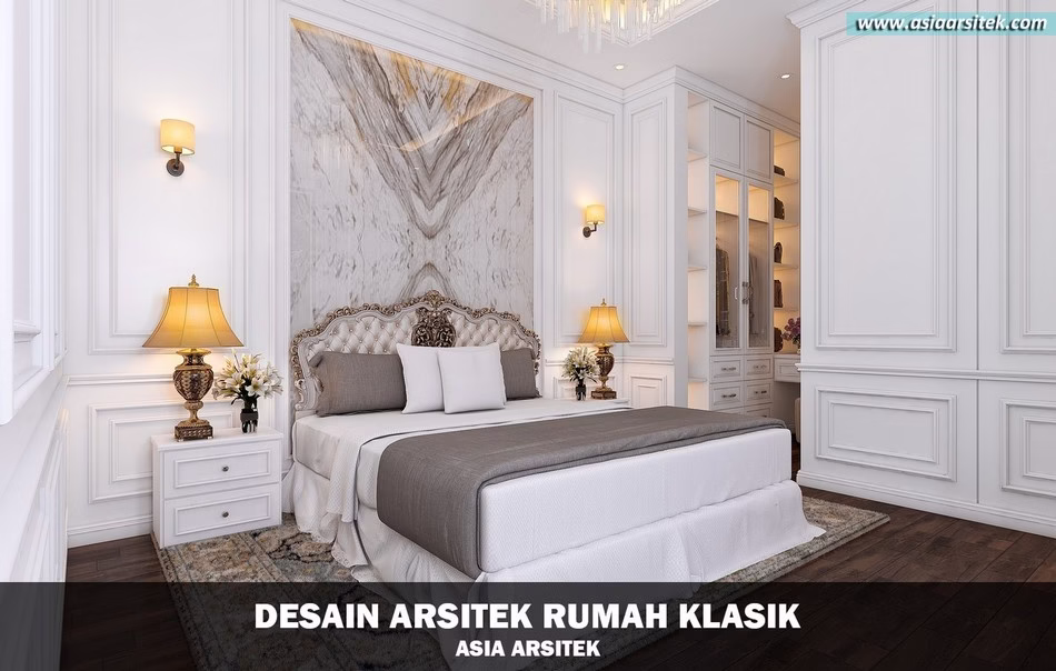 Desain rumah klasik 2 lantai di lahan terbatas dengan tampilan megah dan interior elegan