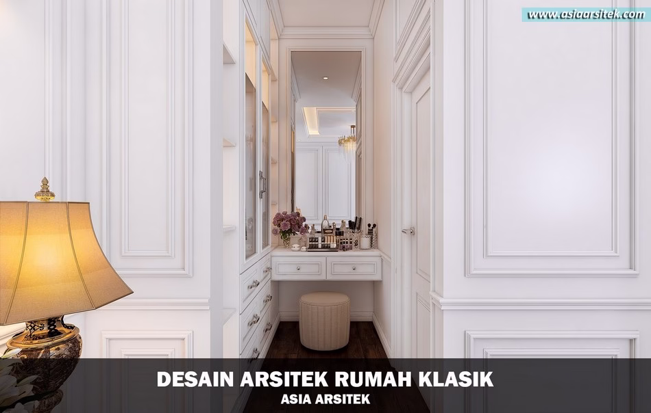 Desain rumah klasik 2 lantai di lahan terbatas dengan tampilan megah dan interior elegan