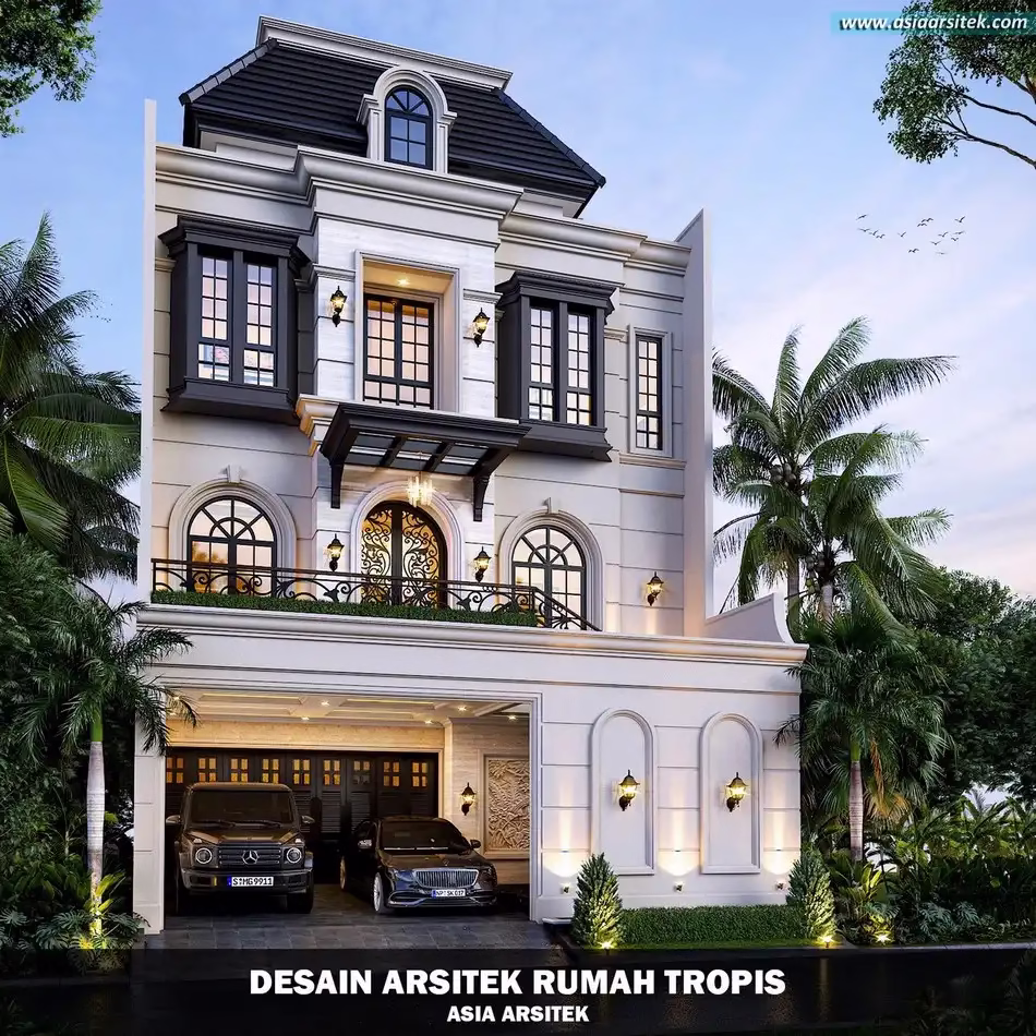 desain rumah mewah tropis 3 lantai