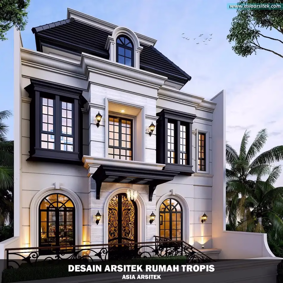 desain rumah mewah tropis 3 lantai