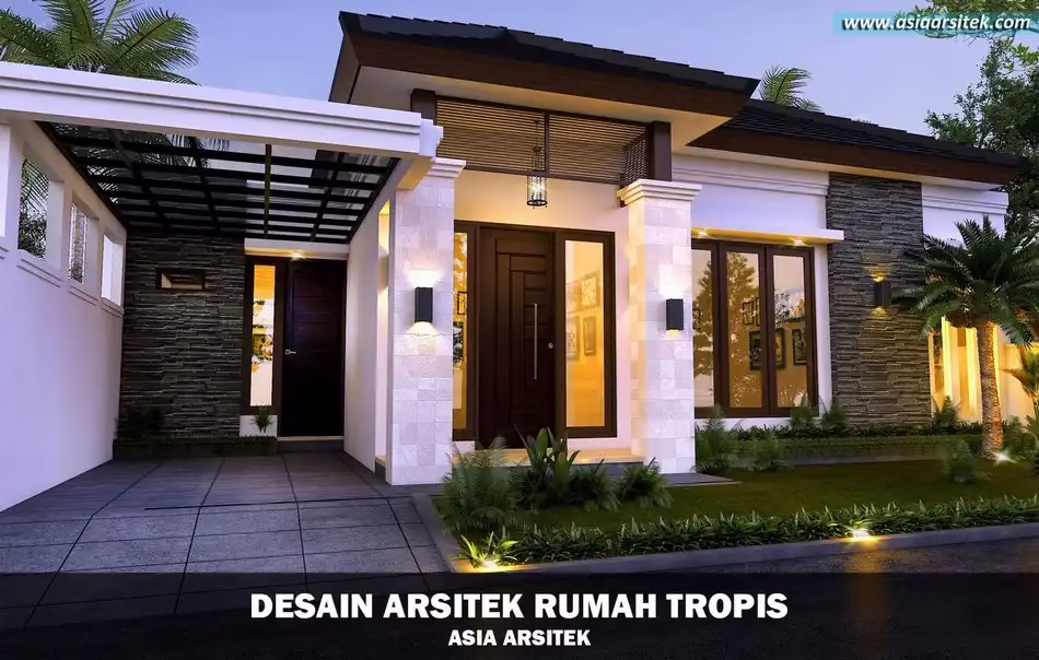 Desain Rumah Tropis Lahan 96 m²