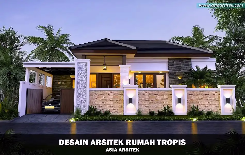 Desain Rumah Tropis Lahan 96 m²