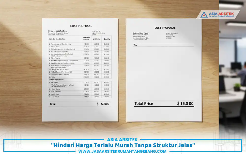 perbandingan anggaran detail dari kontraktor rumah berizin dan penawaran tidak transparan