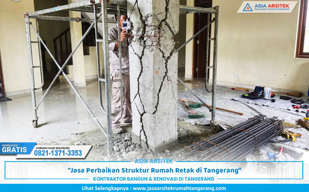 proses teknis jasa perbaikan struktur rumah retak Tangerang pada kolom beton