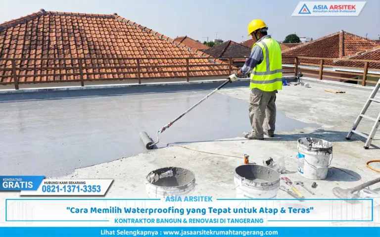 proses aplikasi waterproofing atap teras pada permukaan beton rumah