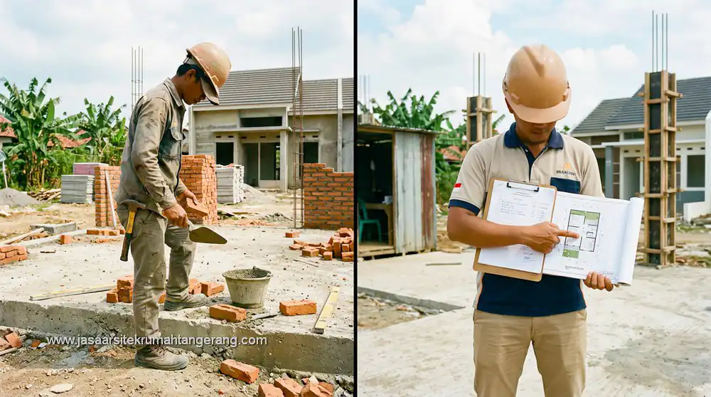 ilustrasi perbandingan biaya tukang vs kontraktor untuk rumah 60 m² di Tangerang