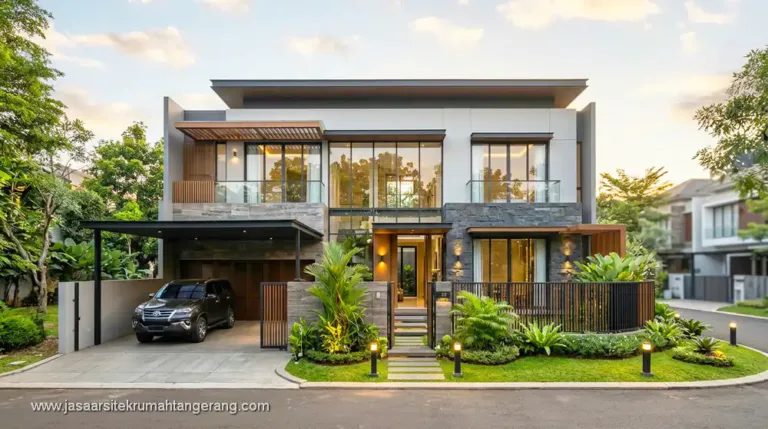 jasa bangun rumah paket premium Tangerang eksterior modern eksklusif dua lantai