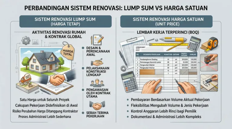 perbandingan biaya borongan vs sistem satuan renovasi rumah