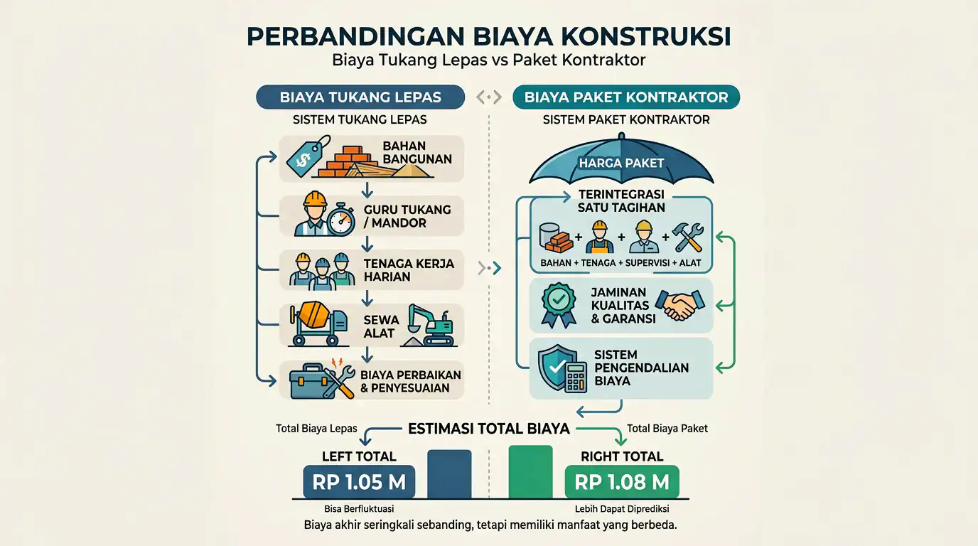 perbandingan total biaya tukang vs kontraktor termasuk biaya tersembunyi