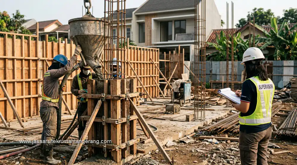 ilustrasi standar mutu beton pada pengecoran kolom rumah dua lantai di Tangerang